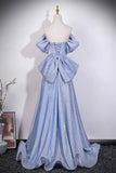 Blue Sparkling Princess Prom Dress with Off-the-Shoulder | Luxury Glitter Evening Gown HZ0429