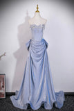 Blue Sparkling Princess Prom Dress with Off-the-Shoulder | Luxury Glitter Evening Gown HZ0429