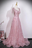 Blush Pink Glitter Tassel Sleeve Prom Dress | Luxury Evening Gown HZ0429