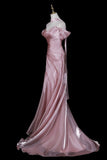 Dusty Rose Water Gloss Yarn Off the Shoulder Mermaid Evening Gown Formal Dress HZ0429