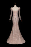 Champagne Sequin Lace Mermaid Wedding Guest Dress with Detachable Train HZ0429