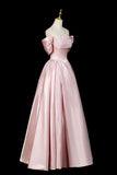 Pink Satin Off-the-Shoulder Ball Gown Luxury Formal Evening Dress HZ0429