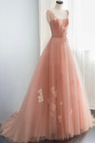 Pink Tulle Long Prom Dresses, Cute A-Line Graduation Dress HZ0429