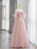 Pink Tulle Long Prom Dress, Beautiful A-Line Off Shoulder Evening Dress HZ0429