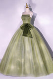 Green Strapless Tulle Long Formal Dress, A-Line Evening Party Dress HZ0429