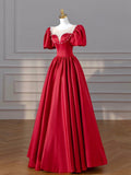 Burgundy Satin Long Prom Dresses, Lovely A-Line Formal Dresses HZ0429