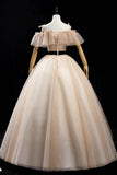 Champagne Tulle Long Prom Dresses, A-Line Princess Evening Dress HZ0429