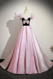 Black Velvet and Pink Satin Long Prom Dress, Lovely A-Line Party Dress HZ0429
