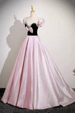 Black Velvet and Pink Satin Long Prom Dress, Lovely A-Line Party Dress HZ0429