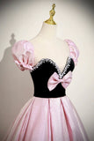 Black Velvet and Pink Satin Long Prom Dress, Lovely A-Line Party Dress HZ0429