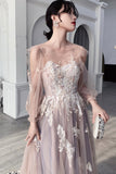 Cute Tulle Lace Long Prom Dresses, A-Line Evening Dresses HZ0429