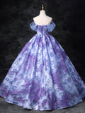 Dreamy Colorful Flowers Purple/blue Prom Dress, Fairy Off the Shoulder A-Line Princess Party Gown HZ0429