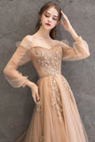 Elegant Tulle Lace Long Prom Dresses, A-Line Formal Evening Dresses HZ0429