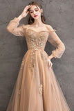 Elegant Tulle Lace Long Prom Dresses, A-Line Formal Evening Dresses HZ0429