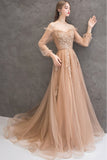 Elegant Tulle Lace Long Prom Dresses, A-Line Formal Evening Dresses HZ0429