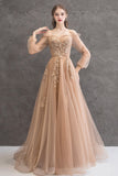 Elegant Tulle Lace Long Prom Dresses, A-Line Formal Evening Dresses HZ0429