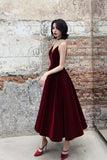 Burgundy Velvet Short Prom Dresses, A-Line Evening Dresses HZ0429