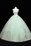 Lovely Green Tull Applique Ball Gown Formal Dress, Light Green Sweet 16 Dress HZ0429