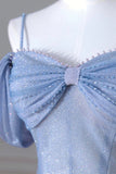 Blue Spaghetti Strap Tulle Floor Length Prom Dress, A-Line Evening Dress HZ0429