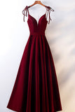 Burgundy Velvet Long Prom Dresses, Simple A-Line Evening Dresses HZ0429