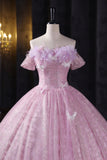 Beautiful Tulle Sequins Long Prom Dress, A-Line Off the Shoulder Party Dress HZ0429