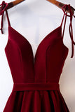 Burgundy Velvet Long Prom Dresses, Simple A-Line Evening Dresses HZ0429