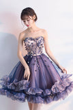 Cute Tulle Short Prom Dresses, A-Line Strapless Homecoming Dresses HZ0429