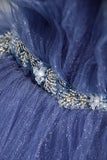Blue Layers Tulle Long Prom Dresses, A-Line Spaghetti Straps Evening Dresses HZ0429