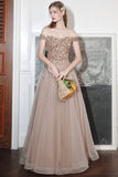 Off the Shoulder Beading Long Prom Dresses, A-Line Evening Dresses HZ0429