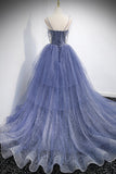 Blue Layers Tulle Long Prom Dresses, A-Line Spaghetti Straps Evening Dresses HZ0429