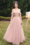 Pink Lace Long Prom Dresses, Lovely A-Line Evening Dresses HZ0429