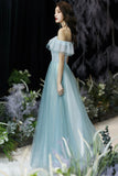 A-Line Tulle Long Prom Dress, Off the Shoulder Evening Dress HZ0429