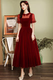 Burgundy Velvet Short Prom Dresses, A-Line Homecoming Dresses HZ0429