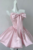Coquette Pink Satin Strapless Homecoming Dress with Big Bow HZ0429