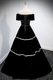 Black Velvet Long Prom Dresses, A-Line Off the Shoulder Evening Dresses HZ0429