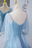 A-Line Tulle Long Prom Dresses, V-Neck Spaghetti Strap Long Princess Dresses HZ0429