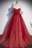Burgundy Sweetheart Neckline Tulle Long Prom Dress, A-Line Evening Dress HZ0429
