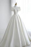 White V-Neck Satin Long Formal Dress, Wedding Formal Dress HZ0429