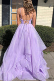 Purple Tulle Long Prom Dresses, A-Line Formal Evening Dresses HZ0429