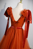 Simple V-Neck Tulle Long Prom Dress, A-Line Formal Evening Dress HZ0429