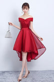 Red V-Neck Tulle High Low Prom Dress, Off the Shoulder Party Dress HZ0429