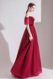 Burgundy Velvet Tulle Long A-Line Prom Dresses, Simple Evening Dresses HZ0429