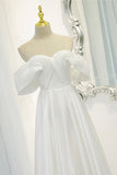 White Satin Long Prom Dress, Off the Shoulder Evening Dress HZ0429