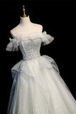 Off the Shoulder Tulle Long Prom Dress, A-Line Evening Dress HZ0429