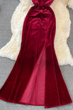 Simple V-Neck Velvet Long Dresses HZ0429