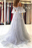 Gray Spaghetti Strap Long Prom Dresses, A-Line Off the Shoulder Party Dresses HZ0429
