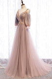 A-Line Tulle Long Prom Dresses, Lace Evening Dresses HZ0429