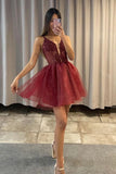 Burgundy Lace Tulle Evening Dress, Detachable Two Piece Prom Dress HZ0429