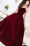Burgundy Velvet A-Line Prom Dresses, Burgundy Evening Dresses HZ0429