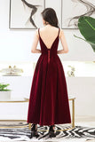 Burgundy Velvet A-Line Prom Dresses, Burgundy Evening Dresses HZ0429